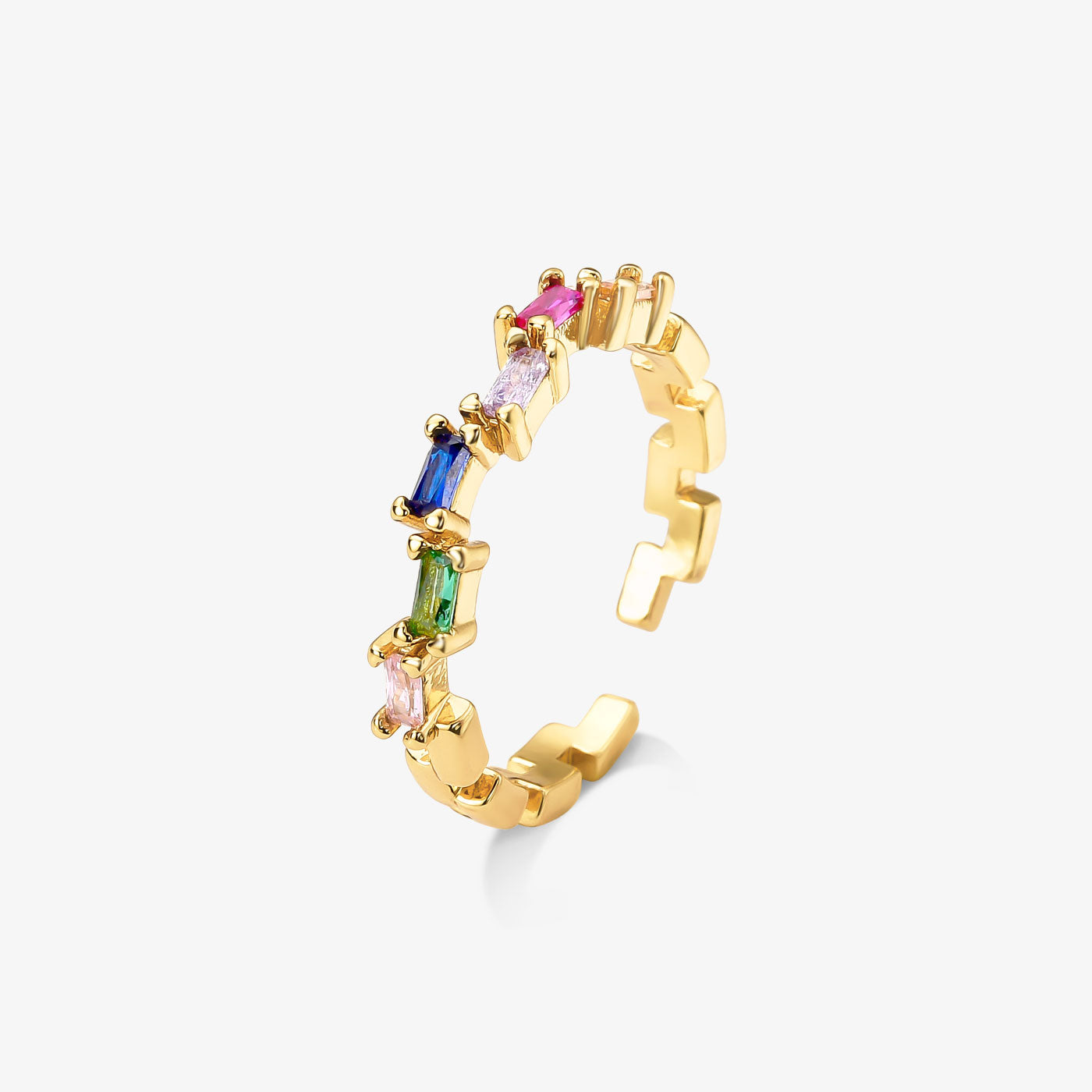 Anel Regulável Zircônia Colorida Folheado a Ouro 18k