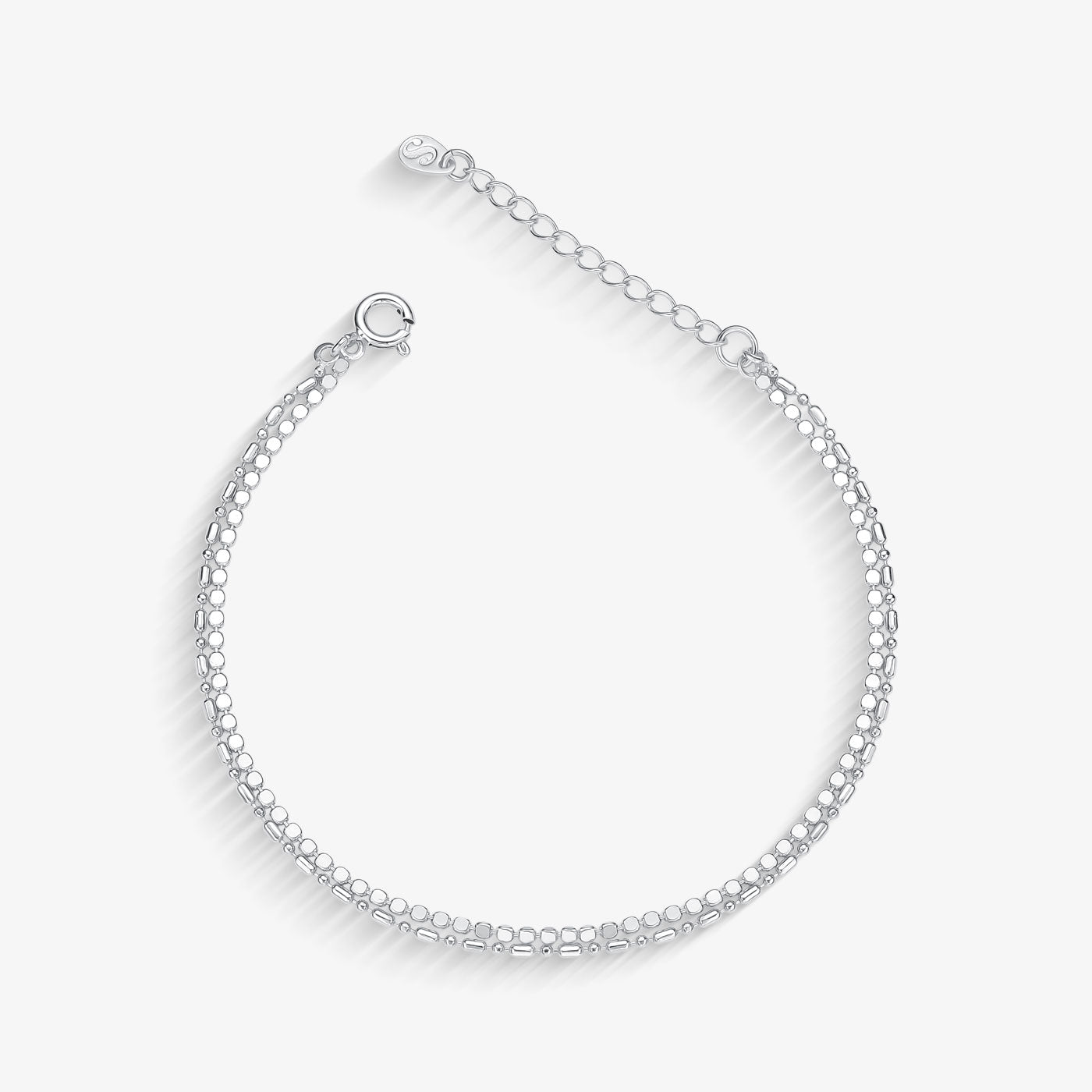 Pulseira Dupla Bolinha Achatada Folheado a Prata