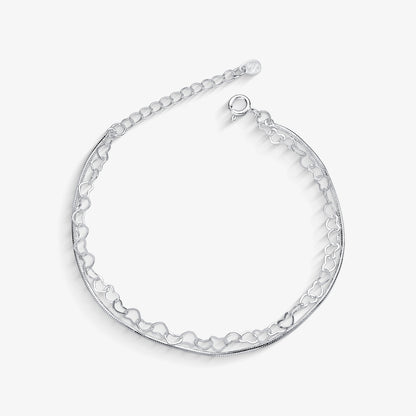 Pulseira Dupla Elo Coração Vazado Folheado a Prata