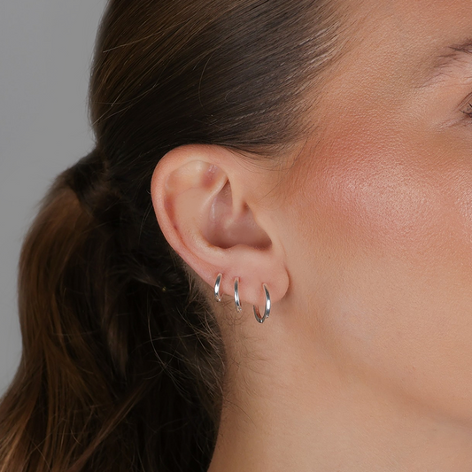 Brinco Trio de Argolas Lisas 2mm Folheado a Prata