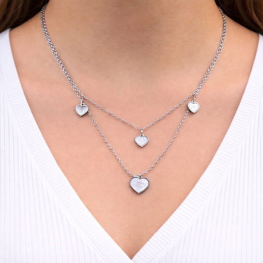 Colar Aço Veneziana Dupla com Pingentes de Coração