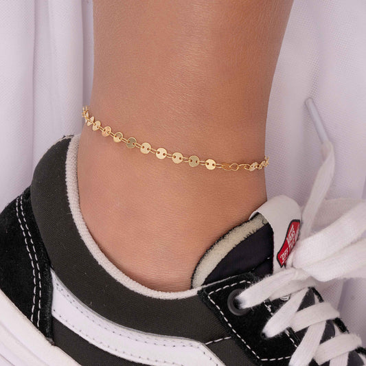 Tornozeleira Elo Chapinha Lisa Folheado a Ouro18k