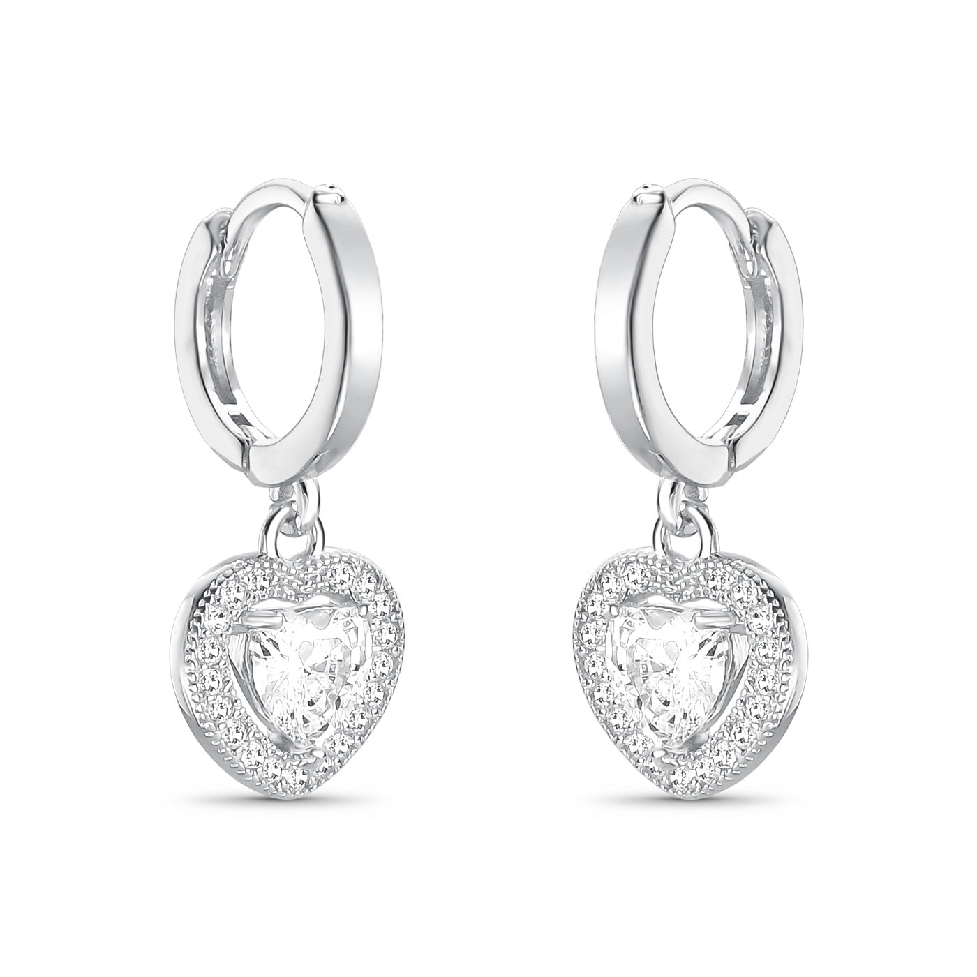 Brinco Coração Articulado Cravejado Folheado a Prata