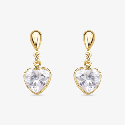 Brinco Coração de Cristal Folheado a Ouro 18K