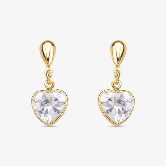 Brinco Coração de Cristal Folheado a Ouro 18K