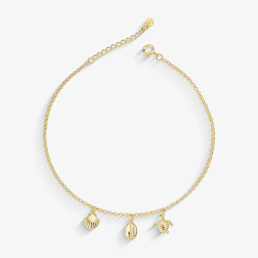 Tornozeleira Tartaruga Com Conchas Folheado a Ouro18k