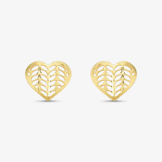 Brinco Coração Folhas Vazadas Folheado a Ouro 18k