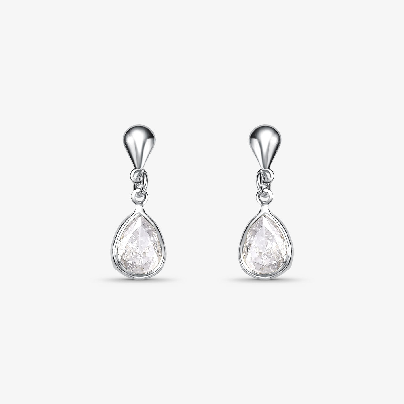 Brinco Gota Cristal Com Borda Folheado a Prata