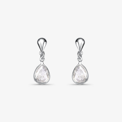 Brinco Gota Cristal Com Borda Folheado a Prata