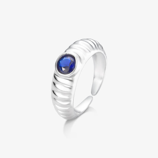 Anel Regulavel Zircônia Azul Royal Folheado a Prata
