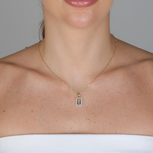 Colar Nossa Senhora com Moldura Cravejada Folheado a Ouro 18k