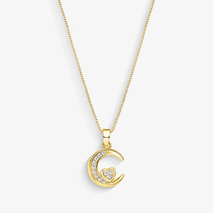 Colar Meia Lua Com Coração Folheado a Ouro 18k