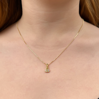 Colar Nossa Senhora com Manto Cravejado Folheado a Ouro18k