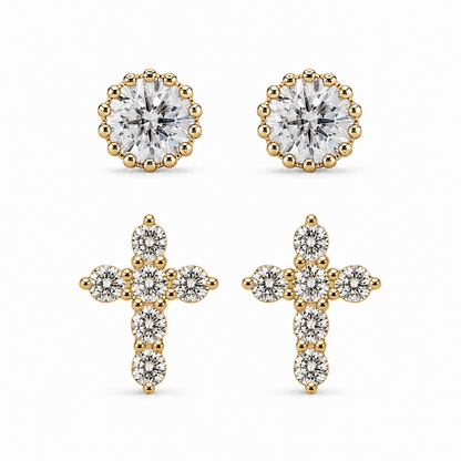 Dupla Cruz e Ponto de Luz  Folheado a Ouro 18k