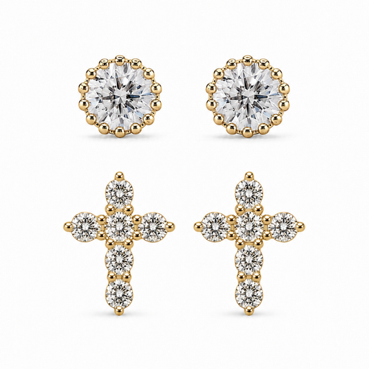 Dupla Cruz e Ponto de Luz  Folheado a Ouro 18k