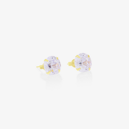 Brinco Zircônia Redonda 8mm Folheado a Ouro18k