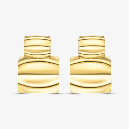 Brinco Orgânico Quadrado Ondulado Folheado a Ouro 18k