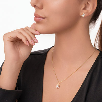 Conjunto Redondo Zircônia Cristal Folheado a Ouro 18k
