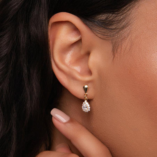 Brinco Gota Borda Cravejada Folheado a Ouro 18k