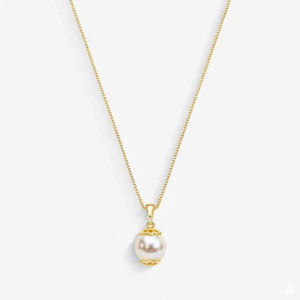 Colar Pingente de Pérola Onamentada com Flor Folheado a Ouro 18k