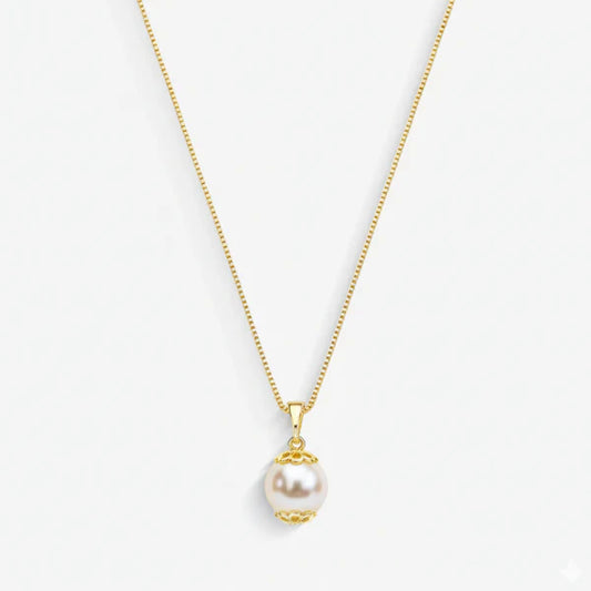 Colar Pingente de Pérola Onamentada com Flor Folheado a Ouro 18k
