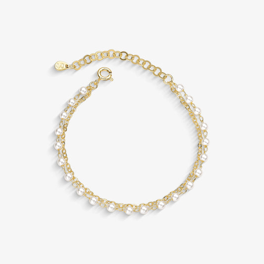 Pulseira Dupla Com Pérolas Folheado a Ouro18k