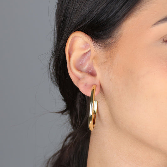 Brinco Argola Abaulado 40mm Folheado a Ouro 18k