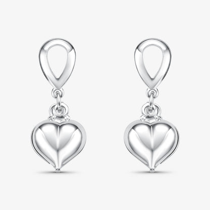 Brinco Gota Vazada Coração Oco Folheado a Prata