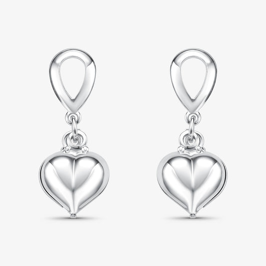 Brinco Gota Vazada Coração Oco Folheado a Prata