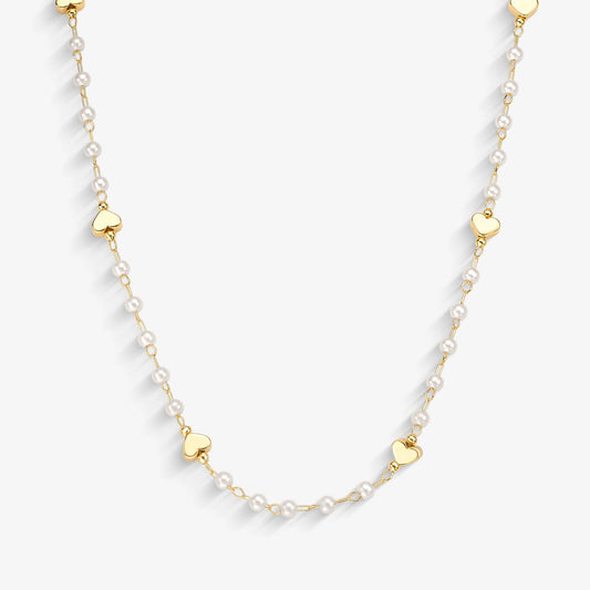 Choker Pérola e Corações Folheado a Ouro 18k