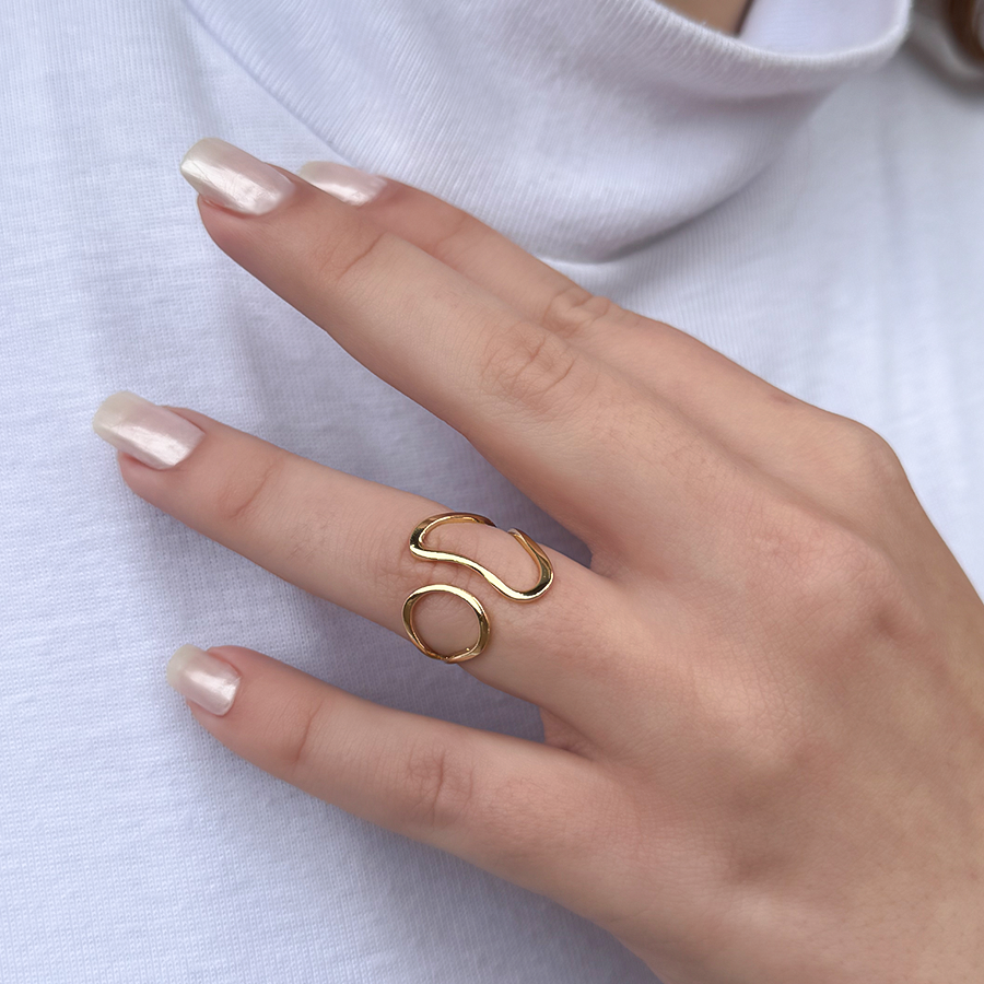 Anel Regulável Orgânico Vazado Folheado a Ouro 18k