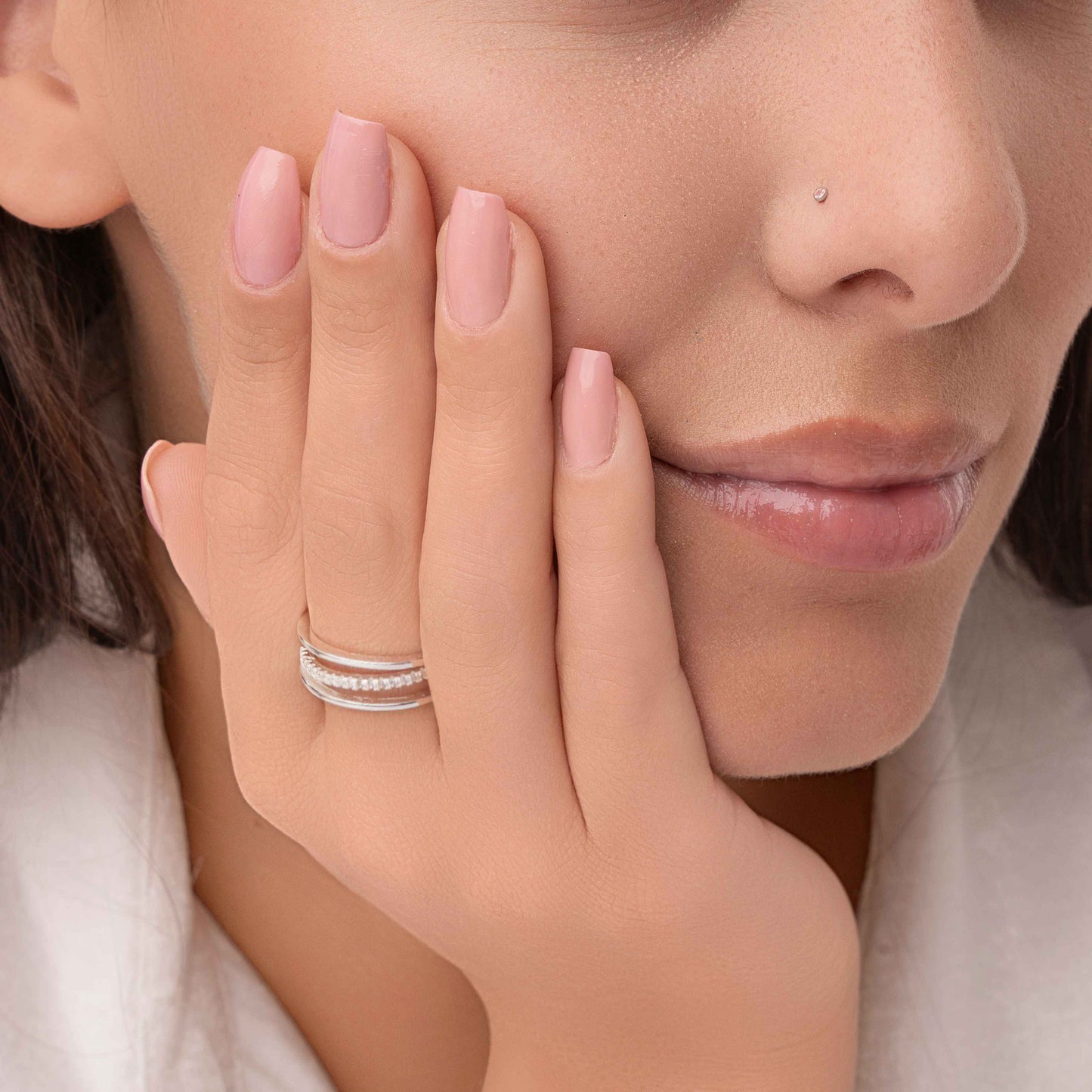 Anel Regulável Triplo com Meio Cravejado