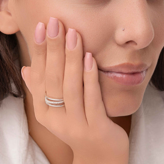 Anel Regulável Triplo com Meio Cravejado