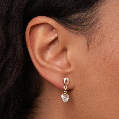 Brinco Coração Vazado Pendente Folheado a Ouro 18k