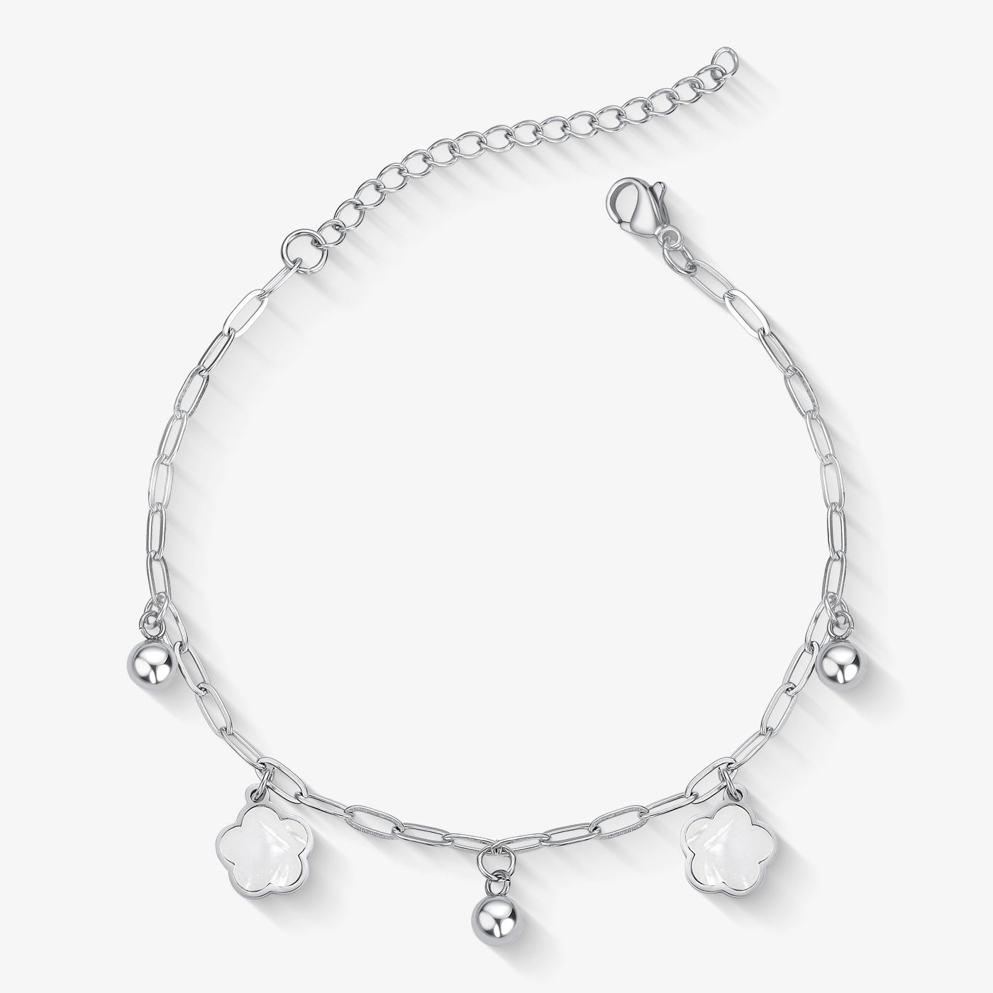 Pulseira Aço Flor Resinada Branca com Bolinhas