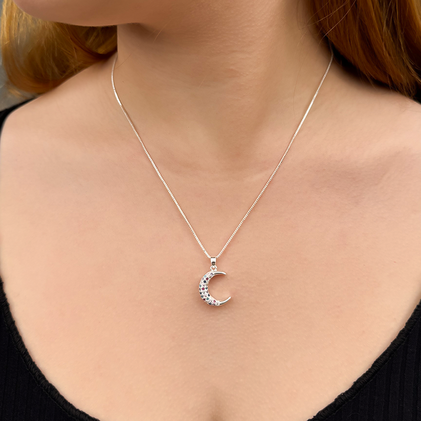 Colar Lua Colorida Folheado a Prata