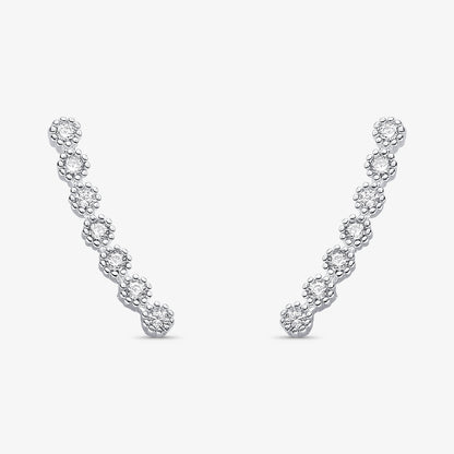 Brinco Lateral Pedras Brancas Folheado a Prata