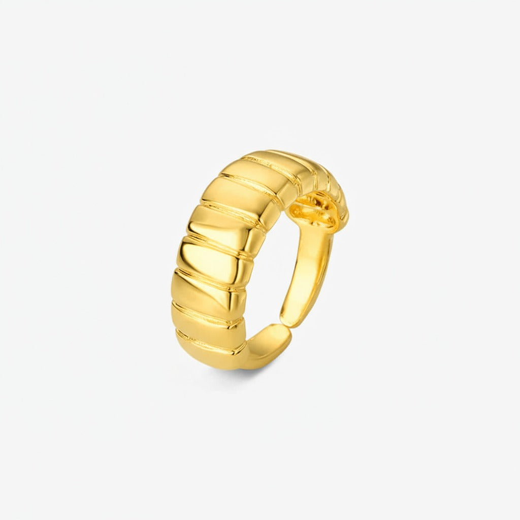 Anel Regulável Texturizado Folheado a Ouro 18k