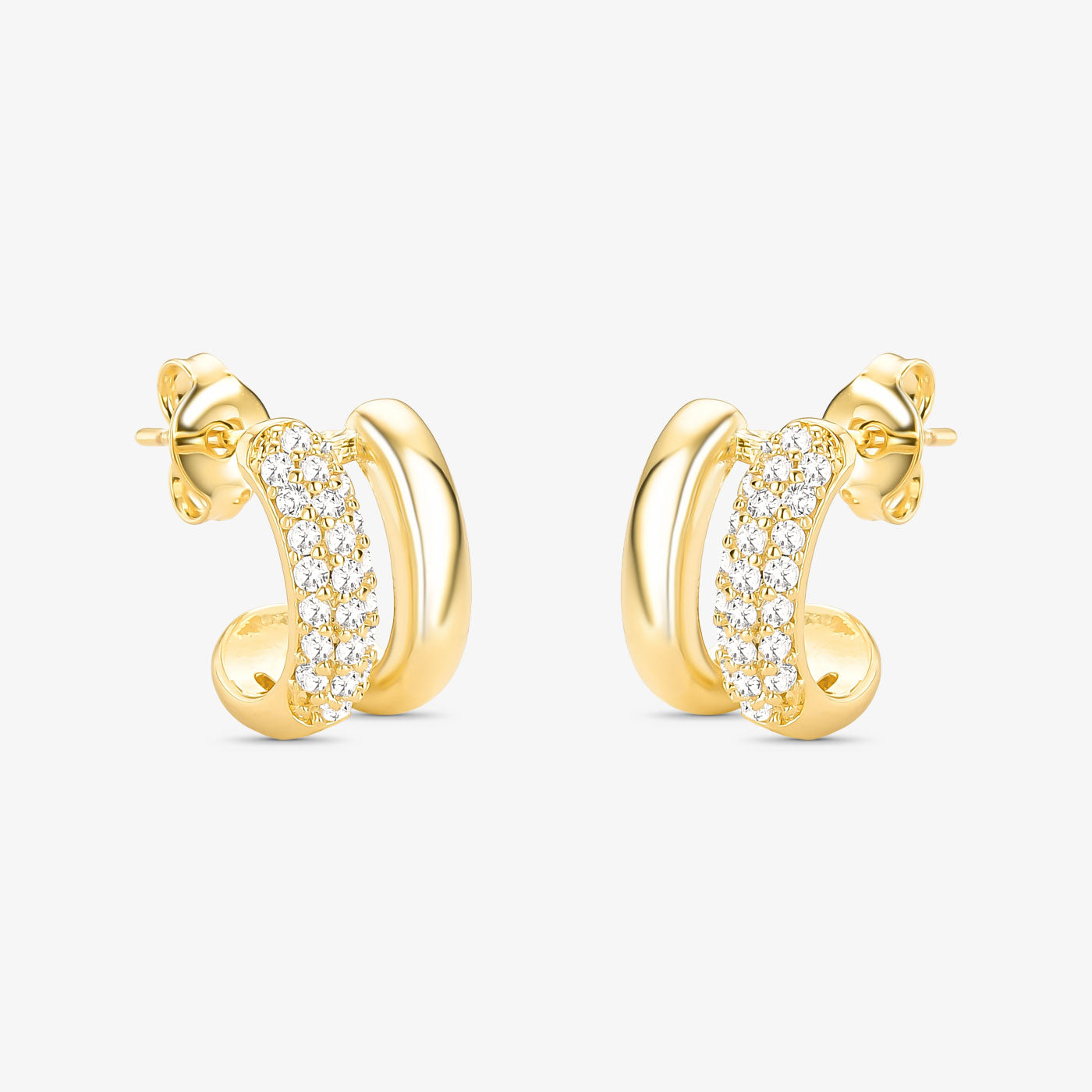 Brinco Duas Voltas Borda Cravejada Folheado a Ouro 18k