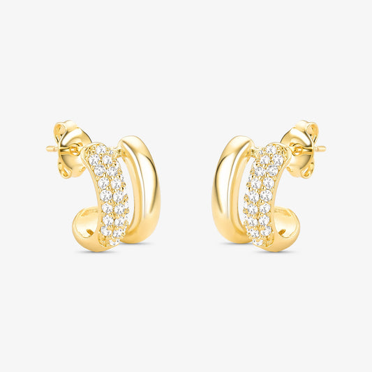 Brinco Duas Voltas Borda Cravejada Folheado a Ouro 18k