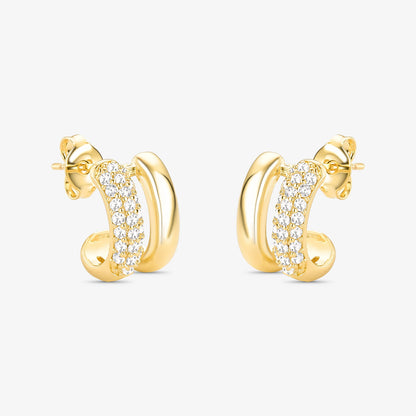 Brinco Duas Voltas Borda Cravejada Folheado a Ouro 18k