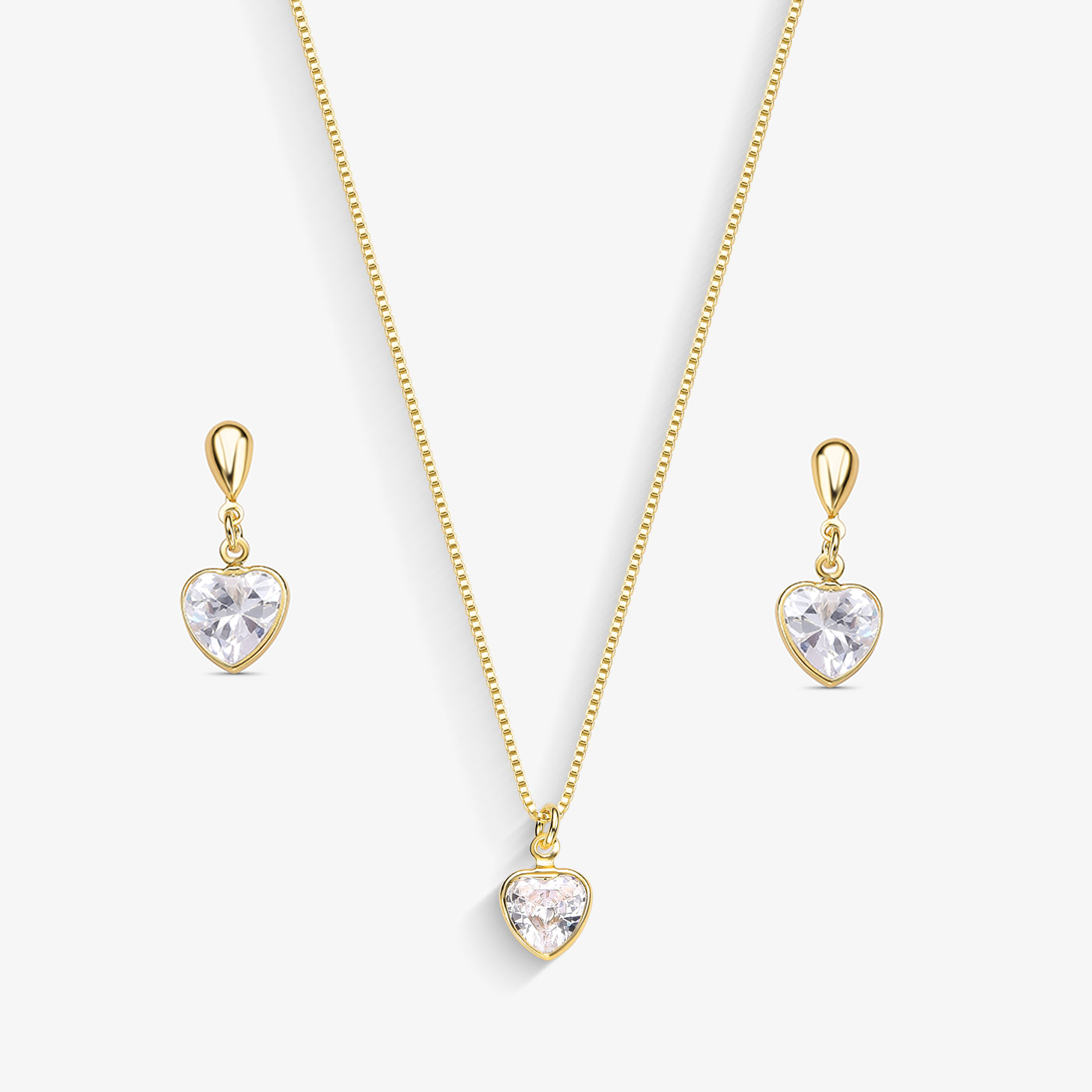 Conjunto Ponto de Luz Coração com Borda Folheado a Ouro18k