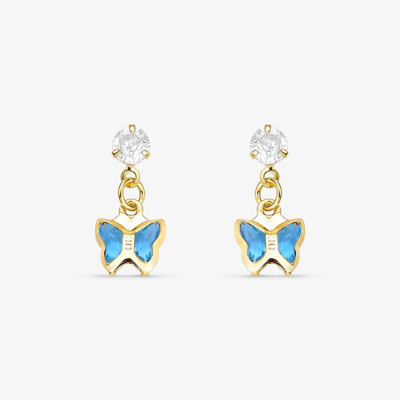 Brinco Infantil Borboleta Azul Folheado a Ouro 18k