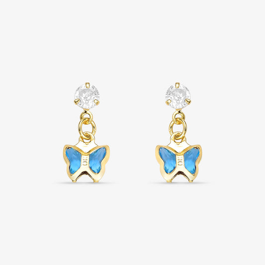 Brinco Infantil Borboleta Azul Folheado a Ouro 18k