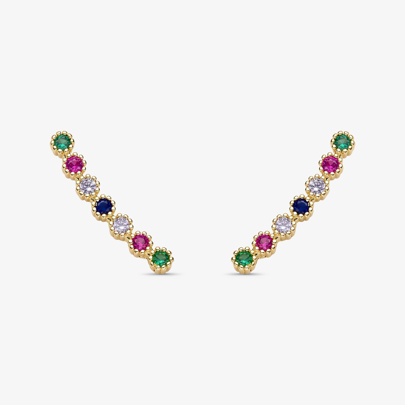 Brinco Lateral Pedras Coloridas Folheado a Ouro 18K