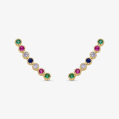 Brinco Lateral Pedras Coloridas Folheado a Ouro 18K