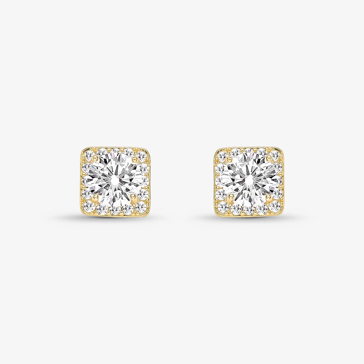Brinco Quadrado Cravejado com Zirconia ao Meio Folheado a Ouro 18k