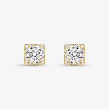 Brinco Quadrado Cravejado com Zirconia ao Meio Folheado a Ouro 18k