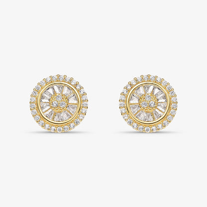 Brinco Flor Margarida Borda Cravejada Folheado a Ouro 18K