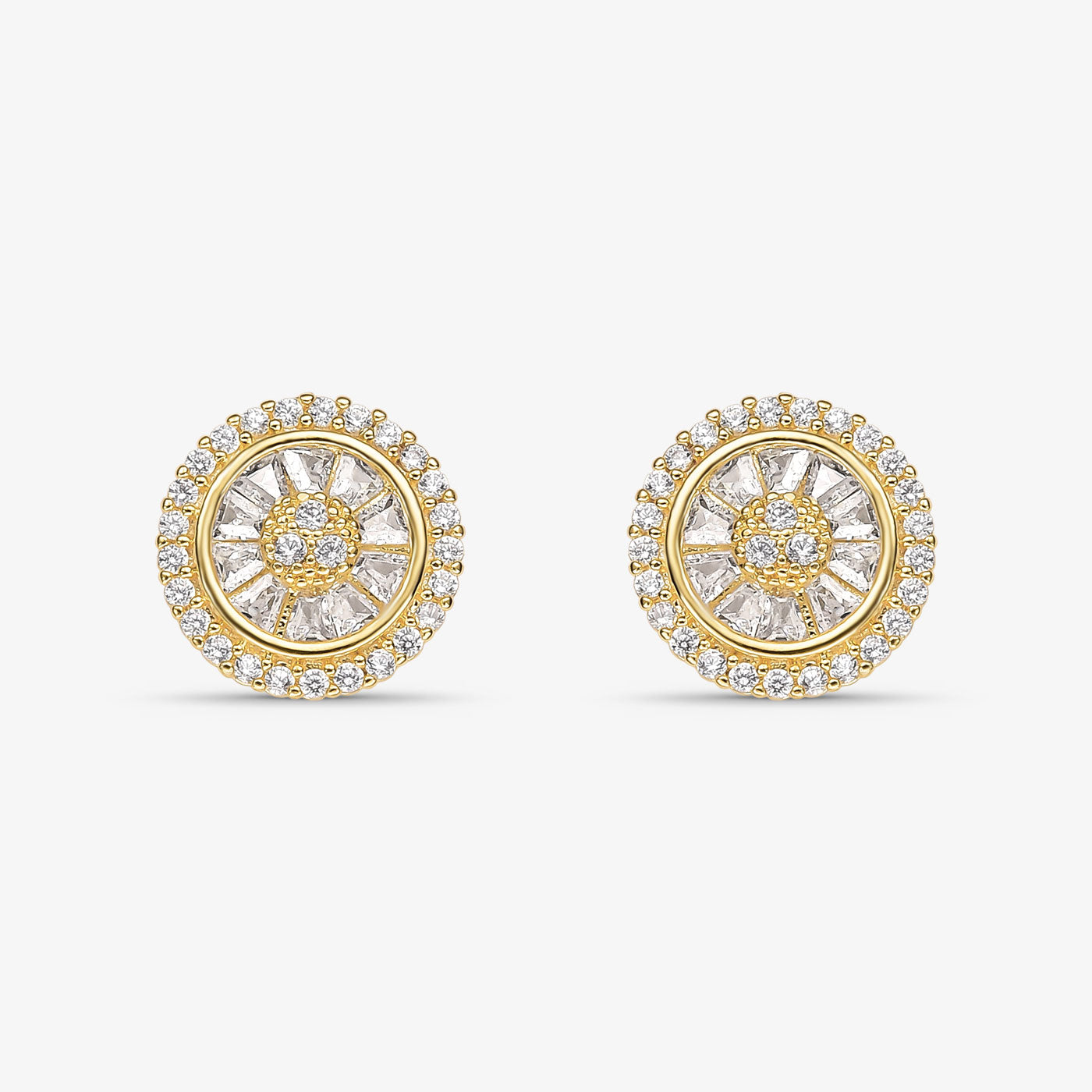 Brinco Flor Margarida Borda Cravejada Folheado a Ouro 18K